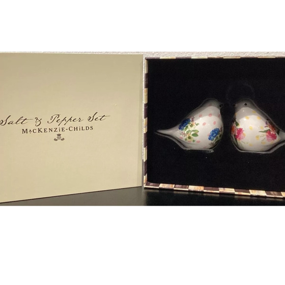 Mackenzie Childs Wildflowers Bird Salt & Pepper Shaker Gift Set in Box New - Picture 6 of 9